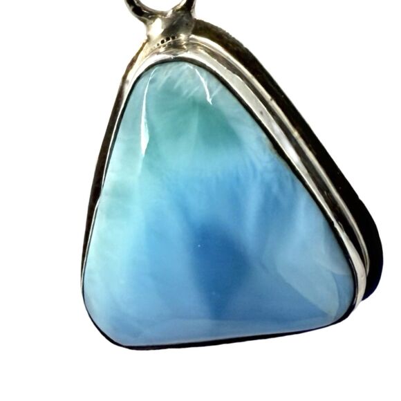 Larimar Triangle Pendant Necklace 24" 925 Sterling Silver Blue Crystal Stone - Picture 15 of 15